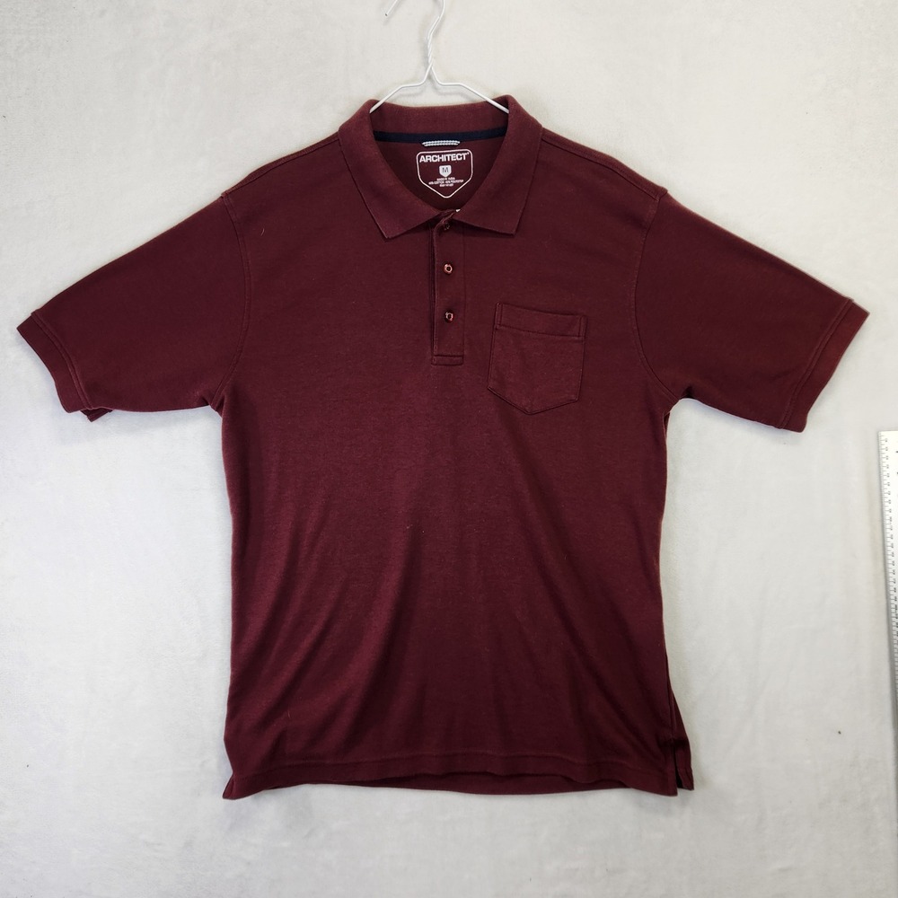 Architect Mens Burgundy Short Sleeve Pocket Polo Shirt Med Maroon Cotton Blend